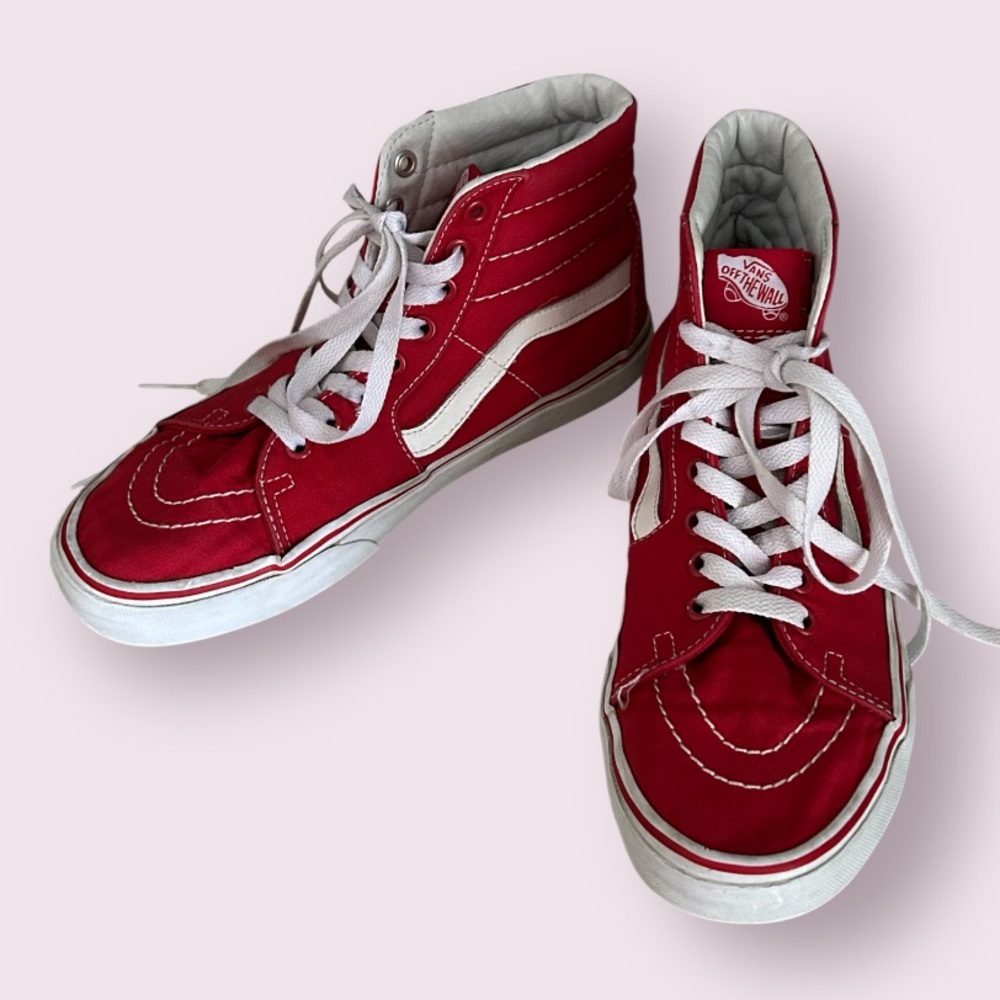 Vans Old Skool Red Hi-Top SK8 Sneakers Shoes Unisex Mens 7 Womens 8.5 - Picture 5 of 12